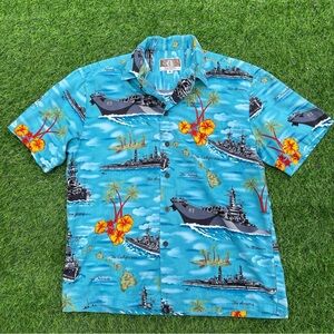 Vintage Men’s Kalaheo medium Navy Ships Hawaiian Shirt great condition military